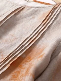 Women's Casual Dress Linen Dress Midi Dress Linen Fashion Romantic Outdoor Daily Holiday Crew Neck Pocket Print 3/4 Length Sleeve Fall Winter Autumn 2023 Loose Fit Blue Orange Painting Flower M L XL -Cheap Plus Fit Dress Store iaujzw1694418654663