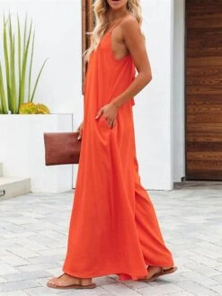 Women's Jumpsuit Backless Pocket Solid Color V Neck Streetwear Daily Vacation Regular Fit Spaghetti Strap Black Light Green Army Green S M L Spring 12 Women's Jumpsuit Backless Pocket Solid Color V Neck Streetwear Daily Vacation Regular Fit Spaghetti Strap Black Light Green Army Green S M L Spring -Cheap Plus Fit Dress Store ibnjev1674008845128