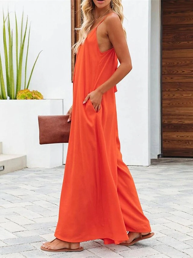 Women's Jumpsuit Backless Pocket Solid Color V Neck Streetwear Daily Vacation Regular Fit Spaghetti Strap Black Light Green Army Green S M L Spring 4 Women's Jumpsuit Backless Pocket Solid Color V Neck Streetwear Daily Vacation Regular Fit Spaghetti Strap Black Light Green Army Green S M L Spring - Image 4