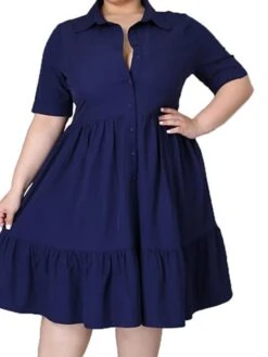Women's Plus Size Easter Dress Shirt Dress Solid Color Shirt Collar Ruched Half Sleeve Spring Fall Casual Preppy Knee Length Dress Casual Daily Dress -Cheap Plus Fit Dress Store ickycz1635235230698