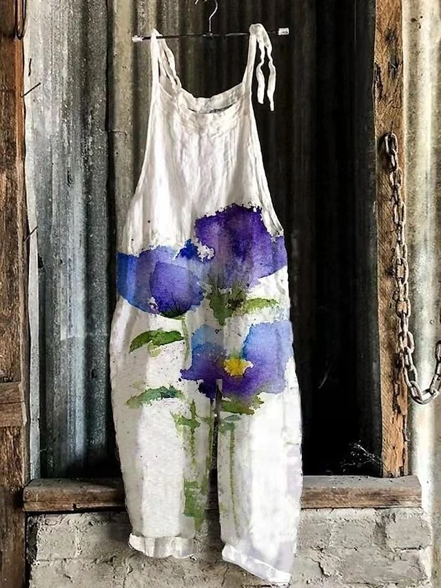 Women's Pants Trousers Jumpsuit Rompers Baggy Linen Flower 1 Flower 2 Flower 3 Mid Waist Casual Holiday Weekend Print Micro-elastic Full Length Comfort Flower / Floral S M L XL 2XL 6 Women's Pants Trousers Jumpsuit Rompers Baggy Linen Flower 1 Flower 2 Flower 3 Mid Waist Casual Holiday Weekend Print Micro-elastic Full Length Comfort Flower / Floral S M L XL 2XL - Image 6