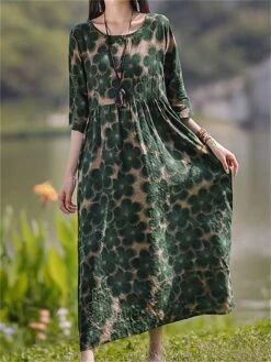 Women's Casual Dress Cotton Linen Dress Swing Dress Midi Dress Linen / Cotton Blend Sweet Style Modern Outdoor Daily Holiday Crew Neck Print 3/4 Length Sleeve Fall Winter Autumn 2023 Loose Fit Light 18 Women's Casual Dress Cotton Linen Dress Swing Dress Midi Dress Linen / Cotton Blend Sweet Style Modern Outdoor Daily Holiday Crew Neck Print 3/4 Length Sleeve Fall Winter Autumn 2023 Loose Fit Light -Cheap Plus Fit Dress Store icveit1693553161973