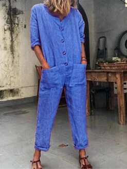 Women's Jumpsuits Casual Maillard Button Patch Pocket Solid Color V Neck Streetwear Street Daily Regular Fit Half Sleeve Yellow Red Royal Blue S M L 10 Women's Jumpsuits Casual Maillard Button Patch Pocket Solid Color V Neck Streetwear Street Daily Regular Fit Half Sleeve Yellow Red Royal Blue S M L -Cheap Plus Fit Dress Store idmguh1684214359093