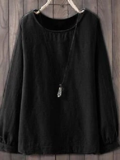 Women's Shirt Blouse Cotton Light Blue Black White Plain Long Sleeve Causal Crew Neck Regular Fit Spring Fall 6 Women's Shirt Blouse Cotton Light Blue Black White Plain Long Sleeve Causal Crew Neck Regular Fit Spring Fall -Cheap Plus Fit Dress Store iefwwp1623915738545