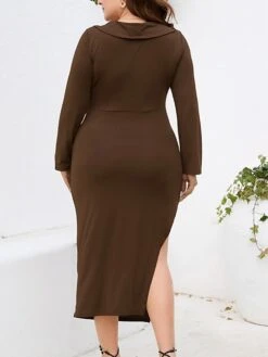 Women‘s Plus Size Curve Party Dress Cocktail Dress Bodycon Midi Dress Black Wine Purple Long Sleeve Pure Color Ruched Spring Fall Winter V Neck Fashion Winter Dress Birthday Wedding Guest 2023 -Cheap Plus Fit Dress Store ierphl1691464083034