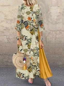 Women's Plus Size Holiday Dress Floral Crew Neck Print 3/4 Length Sleeve Fall Spring Casual Maxi Long Dress Causal Daily Dress / Linen 9 Women's Plus Size Holiday Dress Floral Crew Neck Print 3/4 Length Sleeve Fall Spring Casual Maxi Long Dress Causal Daily Dress / Linen -Cheap Plus Fit Dress Store ieuqia1631504232178