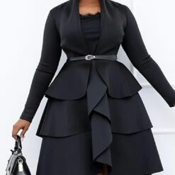 Women‘s Plus Size Curve Party Dress Solid Color Square Neck Ruffle Long Sleeve Winter Fall Basic Casual Prom Dress Midi Dress Work Daily Dress Black Dress Homecoming Dress -Cheap Plus Fit Dress Store ifronx1651652218533