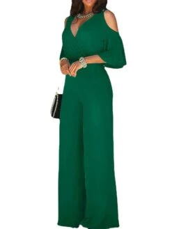 Women's Jumpsuit High Waist Cut Out Solid Color V Neck Streetwear Christmas Daily Xmas Regular Fit 3/4 Length Sleeve Black White Yellow S M L Fall 10 Women's Jumpsuit High Waist Cut Out Solid Color V Neck Streetwear Christmas Daily Xmas Regular Fit 3/4 Length Sleeve Black White Yellow S M L Fall -Cheap Plus Fit Dress Store ifxvfl1695347190057