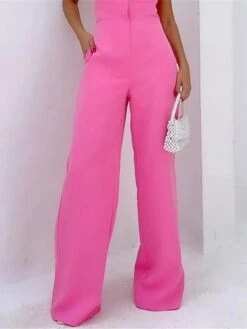 Women's Jumpsuit Backless High Waist Solid Color Strapless Streetwear Street Going Out Regular Fit Sleeveless Pink S M L Fall -Cheap Plus Fit Dress Store igklsn1694149788937