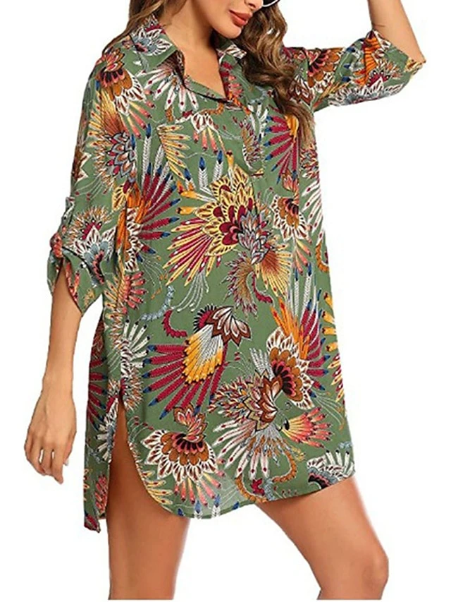 Women's Shirt Dress Casual Dress Shift Dress Mini Dress Outdoor Daily Date Polyester Fashion Classic Shirt Collar Button Print Half Sleeve Summer Spring 2023 Loose Fit Yellow Blue Sky Blue Floral Tie 2 Women's Shirt Dress Casual Dress Shift Dress Mini Dress Outdoor Daily Date Polyester Fashion Classic Shirt Collar Button Print Half Sleeve Summer Spring 2023 Loose Fit Yellow Blue Sky Blue Floral Tie - Image 2