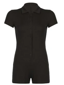 Women's Romper Button Solid Color Shirt Collar Active Street Sport Regular Fit Short Sleeve Black Brown S M L Summer 21 Women's Romper Button Solid Color Shirt Collar Active Street Sport Regular Fit Short Sleeve Black Brown S M L Summer -Cheap Plus Fit Dress Store igtwso1639989318674