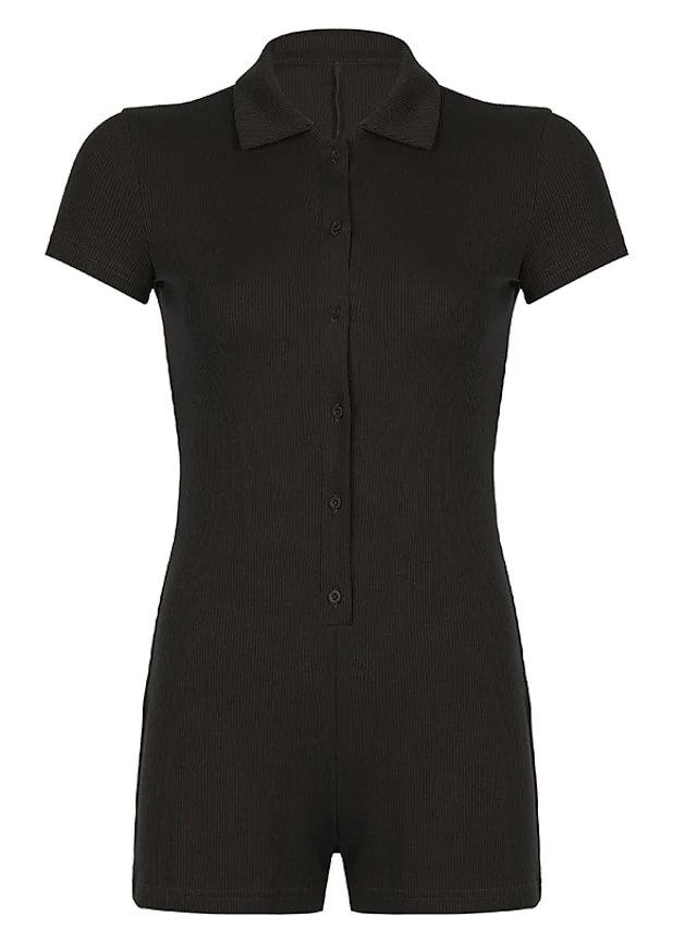 Women's Romper Button Solid Color Shirt Collar Active Street Sport Regular Fit Short Sleeve Black Brown S M L Summer 8 Women's Romper Button Solid Color Shirt Collar Active Street Sport Regular Fit Short Sleeve Black Brown S M L Summer - Image 8