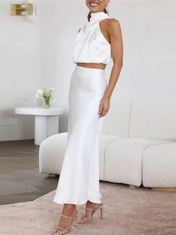 Women's Two Piece Dress Set Casual Dress Skirt Set Daily Holiday Fashion Sexy Ruched Long Dress Maxi Dress Stand Collar Sleeveless Plain Regular Fit Black White Light Green Summer Spring S M L XL 26 Women's Two Piece Dress Set Casual Dress Skirt Set Daily Holiday Fashion Sexy Ruched Long Dress Maxi Dress Stand Collar Sleeveless Plain Regular Fit Black White Light Green Summer Spring S M L XL -Cheap Plus Fit Dress Store igxhfg1690857195243