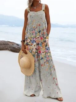 Jumpsuits For Women Summer Playsuit Print Floral Off Shoulder Casual Going Out Weekend Regular Fit Strap Yellow Gray S M L