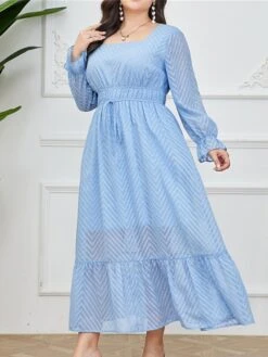 Women's Plus Size Prom Dress Party Dress Corset Dress Long Dress Maxi Dress Light Blue Long Sleeve Pure Color Drawstring Fall Winter Autumn Square Neck Fashion Winter Dress Evening Party Wedding Guest -Cheap Plus Fit Dress Store ihkngs1693535309053