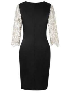 Women‘s Plus Size Curve Party Dress Floral Crew Neck Lace Long Sleeve Spring Fall Elegant Prom Dress Knee Length Dress Formal Party Dress -Cheap Plus Fit Dress Store iiieak1634359509811