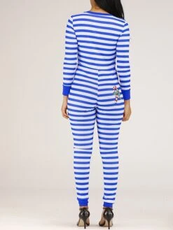 Women's Jumpsuit Button Print Striped V Neck Streetwear Christmas Street Xmas Regular Fit Long Sleeve Pink Red Blue S M L Fall -Cheap Plus Fit Dress Store iiqilo1695792389462