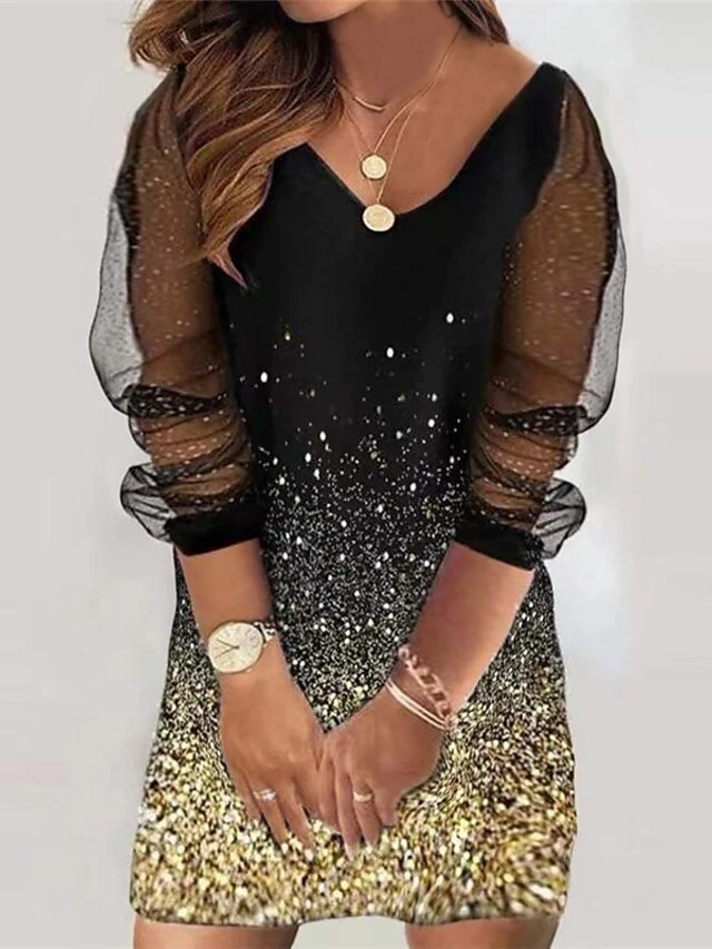 Women‘s Plus Size Curve Holiday Dress Floral V Neck Mesh Long Sleeve Fall Spring Casual Mini Dress Casual Daily DressSheath DressBlack DressPrint 2 Women‘s Plus Size Curve Holiday Dress Floral V Neck Mesh Long Sleeve Fall Spring Casual Mini Dress Casual Daily DressSheath DressBlack DressPrint - Image 2