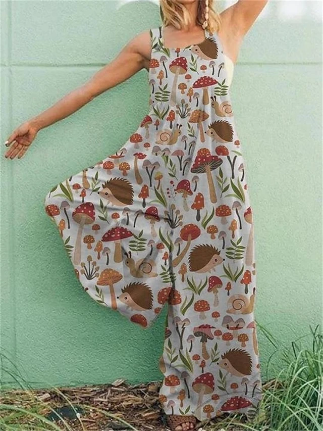 Women's Overall High Waist Print Animal Square Neck Holiday Street Daily Regular Fit Sleeveless White Blue Gray S M L Summer 2 Women's Overall High Waist Print Animal Square Neck Holiday Street Daily Regular Fit Sleeveless White Blue Gray S M L Summer - Image 2