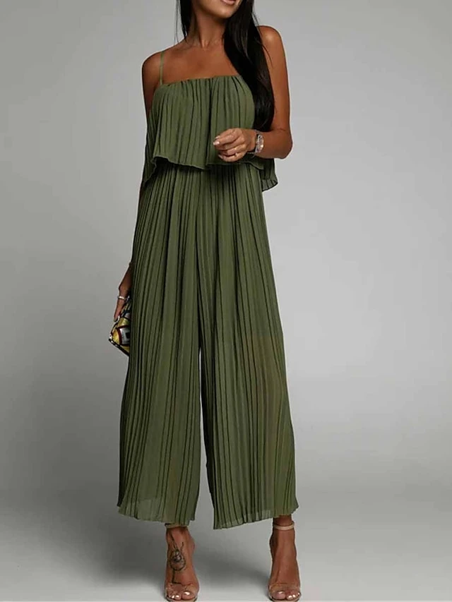 Women‘s Jumpsuit Pleated Backless Solid Color Square NeckPink Fall Winter Streetwear Office Street Regular Fit Sleeveless Black Green S M L Summer 3 Women‘s Jumpsuit Pleated Backless Solid Color Square NeckPink Fall Winter Streetwear Office Street Regular Fit Sleeveless Black Green S M L Summer - Image 3