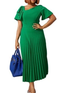 Women‘s Plus Size Curve Party Dress Solid Color V Neck Ruched Short Sleeve Fall Spring Work Prom Dress Maxi Long Dress Party Holiday Dress Ruffle -Cheap Plus Fit Dress Store ijalsk1648636993675