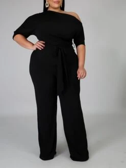 Women's Jumpsuit Lace Up Shoulder Off Solid Color Cold Shoulder Streetwear Street Holiday Regular Fit Half Sleeve Black Yellow Wine XL XXL 3XL Fall