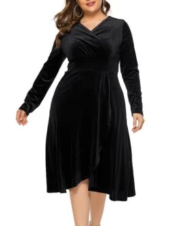Women's Plus Size Curve Party Dress Velvet Dress Sheath Dress Solid Color Midi Dress Long Sleeve Ruched Patchwork V Neck Fashion Wedding Deep Green Black Spring Fall XL XXL 3XL 4XL 5XL 7 Women's Plus Size Curve Party Dress Velvet Dress Sheath Dress Solid Color Midi Dress Long Sleeve Ruched Patchwork V Neck Fashion Wedding Deep Green Black Spring Fall XL XXL 3XL 4XL 5XL -Cheap Plus Fit Dress Store ijlrql1693533330497
