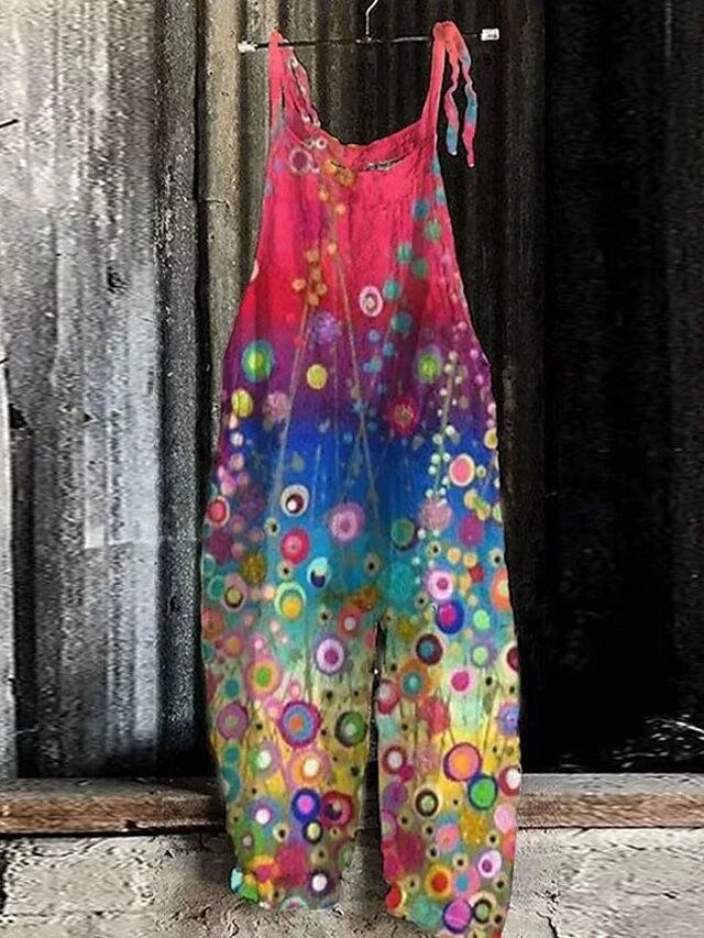 Jumpsuits For Women Print Animal Trug Life Square Neck Casual Daily Holiday Regular Fit Sleeveless Blue Purple Yellow S M L Spring Summer Fall 4 Jumpsuits For Women Print Animal Trug Life Square Neck Casual Daily Holiday Regular Fit Sleeveless Blue Purple Yellow S M L Spring Summer Fall - Image 4