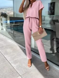 Women's Jumpsuits Casual Summer Lace Up High Waist Solid Color Crew Neck Business Office Work Loose Fit Short Sleeve Black Pink Fuchsia S M L 29 Women's Jumpsuits Casual Summer Lace Up High Waist Solid Color Crew Neck Business Office Work Loose Fit Short Sleeve Black Pink Fuchsia S M L -Cheap Plus Fit Dress Store ijqobt1681730544731