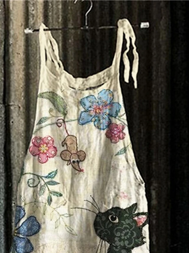 Women's Overall Print Animal Trug Life Square Neck Ordinary Daily Holiday Regular Fit Sleeveless Green Beige S M L Fall 5 Women's Overall Print Animal Trug Life Square Neck Ordinary Daily Holiday Regular Fit Sleeveless Green Beige S M L Fall - Image 5