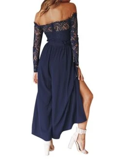 Women's Jumpsuit For Special Occasions Lace Backless Solid Color Off Shoulder Streetwear Going Out Bar Regular Fit Long Sleeve Navy Blue S M L Winter -Cheap Plus Fit Dress Store ikyido1663059070498