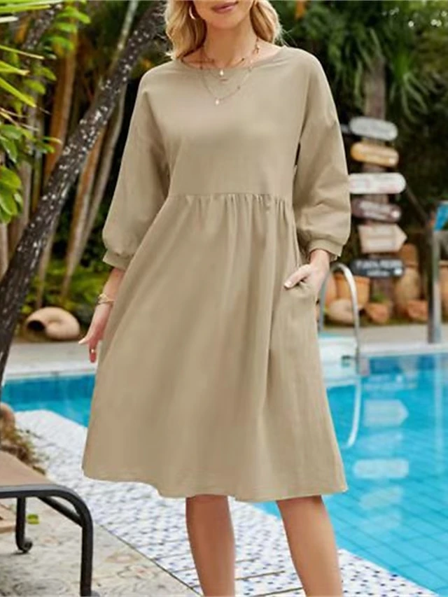 Women's Casual Dress Cotton Dress Midi Dress Cotton Basic Classic Outdoor Daily Vacation Crew Neck Ruched 3/4 Length Sleeve Fall Winter Autumn 2023 Loose Fit ArmyGreen Black White Plain S M L XL 2XL 1 Women's Casual Dress Cotton Dress Midi Dress Cotton Basic Classic Outdoor Daily Vacation Crew Neck Ruched 3/4 Length Sleeve Fall Winter Autumn 2023 Loose Fit ArmyGreen Black White Plain S M L XL 2XL