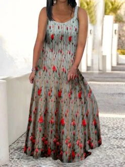 Women‘s Plus Size Curve Casual Dress Swing Dress Strap Dress Floral Butterfly Long Dress Maxi Dress Sleeveless Print Strap Romantic Daily Light Pink White Summer Spring L XL XXL 3XL 4XL -Cheap Plus Fit Dress Store ilfcfz1679903871403