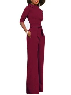 Jumpsuits For Women Summer Dressy Clean Fit Pocket High Waist Solid Color Stand Collar Business Office Work Regular Fit Half Sleeve Black White Yellow S M L -Cheap Plus Fit Dress Store ilhlou1681106737239