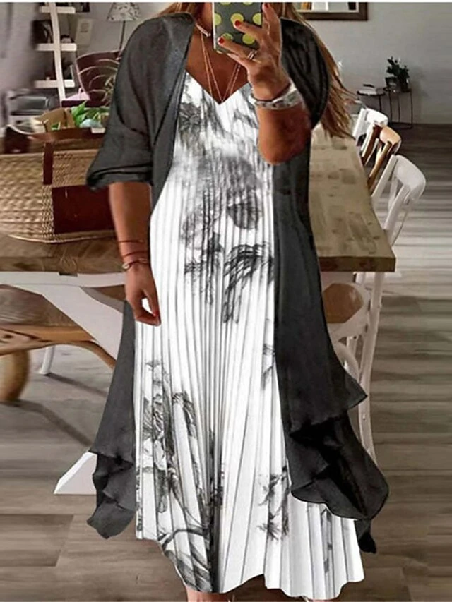 Women‘s Plus Size Curve Two Piece Dress Casual Dress Floral V Neck Maxi Dress Print Half Sleeve Fall Spring Dress Casual Daily Vacation Dress 7 Women‘s Plus Size Curve Two Piece Dress Casual Dress Floral V Neck Maxi Dress Print Half Sleeve Fall Spring Dress Casual Daily Vacation Dress - Image 7