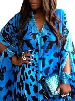 Women‘s Plus Size Curve Holiday Dress Print V Neck Print Long Sleeve Spring Fall Boho Stylish Maxi Long Dress Holiday Vacation Dress Loose Fit -Cheap Plus Fit Dress Store ilsvmn1649317451826