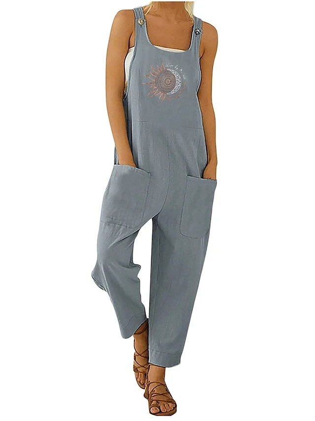 Jumpsuits For Women Summer Overall Bib Pocket Print Floral U Neck Casual Daily Vacation Regular Fit Sleeveless Blue Green Gray S M L 4 Jumpsuits For Women Summer Overall Bib Pocket Print Floral U Neck Casual Daily Vacation Regular Fit Sleeveless Blue Green Gray S M L - Image 4