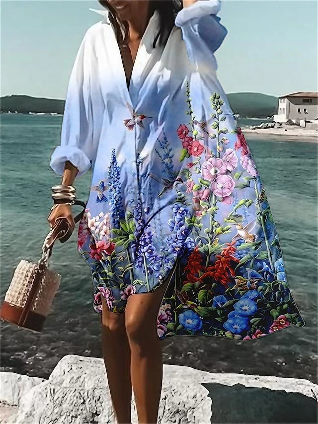 Women's Shirt Dress Casual Dress Swing Dress Mini Dress Outdoor Daily Vacation Polyester Fashion Casual Shirt Collar Button Print Long Sleeve Summer Spring Fall 2023 Loose Fit White Blue Purple Floral 1 Women's Shirt Dress Casual Dress Swing Dress Mini Dress Outdoor Daily Vacation Polyester Fashion Casual Shirt Collar Button Print Long Sleeve Summer Spring Fall 2023 Loose Fit White Blue Purple Floral
