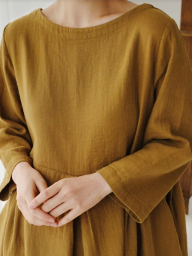 Women's Casual Dress Cotton Linen Dress Swing Dress Maxi Long Dress Linen / Cotton Blend Casual Daily Casual Outdoor Daily Vacation Crew Neck Pocket Long Sleeve Summer Spring Fall 2023 Loose Fit 11 Women's Casual Dress Cotton Linen Dress Swing Dress Maxi Long Dress Linen / Cotton Blend Casual Daily Casual Outdoor Daily Vacation Crew Neck Pocket Long Sleeve Summer Spring Fall 2023 Loose Fit - Image 11