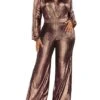 Women's Jumpsuit High Waist Maillard Sequin Solid Color V Neck Elegant Party Bar Regular Fit Long Sleeve Green Black Silver S M L Winter Cold Weather