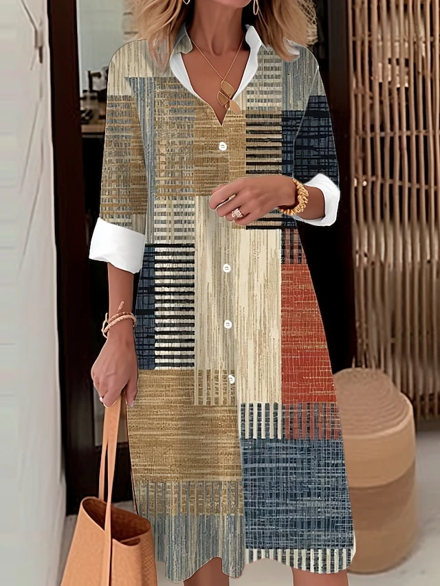 Women's Shirt Dress Casual Dress Midi Dress Outdoor Office Daily Polyester Fashion Modern Shirt Collar Button Pocket Long Sleeve Fall Winter 2023 Loose Fit Yellow Blue Purple Plaid Striped S M L XL 1 Women's Shirt Dress Casual Dress Midi Dress Outdoor Office Daily Polyester Fashion Modern Shirt Collar Button Pocket Long Sleeve Fall Winter 2023 Loose Fit Yellow Blue Purple Plaid Striped S M L XL