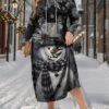 Women's Plus Size Curve Hoodie Dress Casual Dress Winter Dress Snowman Snowflake Long Dress Maxi Dress Long Sleeve Pocket Print Hooded Fashion Outdoor Black Burgundy Fall Winter L XL XXL 3XL 4XL