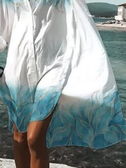 Women's Shirt Dress Cover Up Beach Wear Mini Dress Button Print Fashion Casual Graphic V Neck Long Sleeve Loose Fit Outdoor Daily White 2023 Spring Summer S M L XL -Cheap Plus Fit Dress Store iosang1676892683125