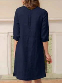 Women's Casual Dress Cotton Linen Dress A Line Dress Midi Dress Cotton Blend Basic Casual Outdoor Daily V Neck Pocket 3/4 Length Sleeve Summer Spring Fall 2023 Loose Fit ArmyGreen Navy Blue Orange -Cheap Plus Fit Dress Store ioxbjm1675929175526