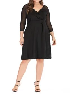 Women‘s Plus Size Curve Work Dress Black Dress Semi Formal Dress Fashion Midi Dress Mesh V Neck 3/4 Length Sleeve Plain Loose Fit Black Spring Fall XL XXL 3XL 4XL 5XL 12 Women‘s Plus Size Curve Work Dress Black Dress Semi Formal Dress Fashion Midi Dress Mesh V Neck 3/4 Length Sleeve Plain Loose Fit Black Spring Fall XL XXL 3XL 4XL 5XL -Cheap Plus Fit Dress Store ipbxus1691402310103