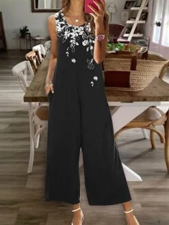 Women's Jumpsuit Pocket Print Floral Crew Neck Casual Daily Going Out Straight Regular Fit Sleeveless Black White Royal Blue S M L Summer 6 Women's Jumpsuit Pocket Print Floral Crew Neck Casual Daily Going Out Straight Regular Fit Sleeveless Black White Royal Blue S M L Summer -Cheap Plus Fit Dress Store ipomyq1688112375172