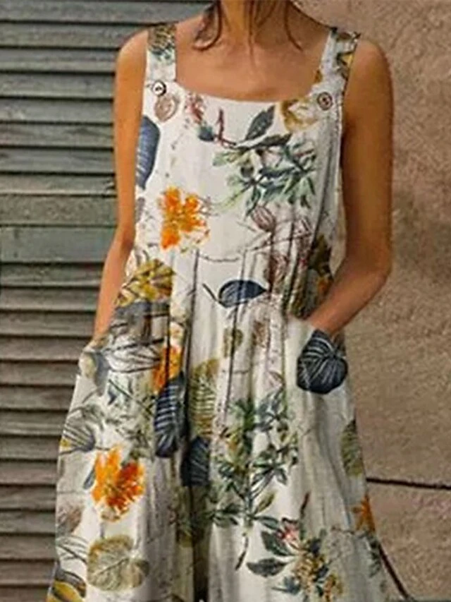 One Piece Jumpsuits For Women Pocket High Waist Floral Square Neck Business Office Work Regular Fit Spaghetti Strap White S M L Summer 2 One Piece Jumpsuits For Women Pocket High Waist Floral Square Neck Business Office Work Regular Fit Spaghetti Strap White S M L Summer - Image 2