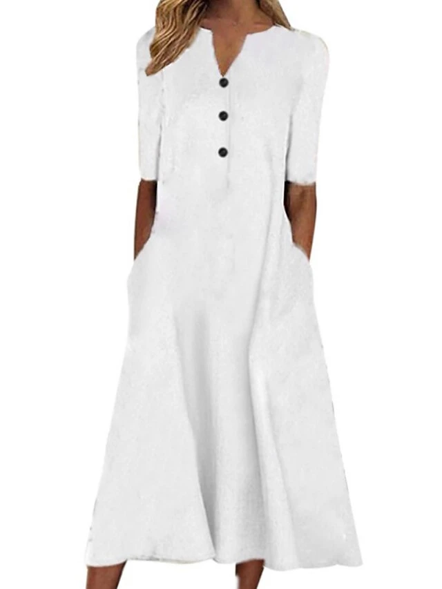 Women's Casual Dress Cotton Linen Dress A Line Dress Midi Dress Polyester Fashion Casual Outdoor Daily Vacation V Neck Button Pocket Short Sleeve Summer Spring 2023 Loose Fit Black White Navy Blue 1 Women's Casual Dress Cotton Linen Dress A Line Dress Midi Dress Polyester Fashion Casual Outdoor Daily Vacation V Neck Button Pocket Short Sleeve Summer Spring 2023 Loose Fit Black White Navy Blue