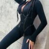 Women's Jumpsuit Zipper High Waist Solid Color Stand Collar Streetwear Street Sport Regular Fit Long Sleeve Black S M L Fall