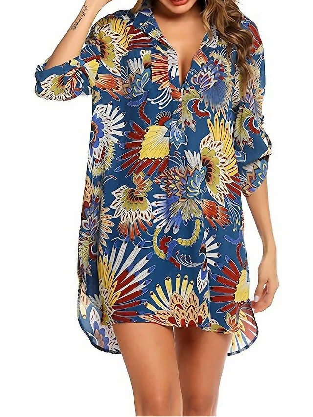 Women's Shirt Dress Casual Dress Shift Dress Mini Dress Outdoor Daily Date Polyester Fashion Classic Shirt Collar Button Print Half Sleeve Summer Spring 2023 Loose Fit Yellow Blue Sky Blue Floral Tie 1 Women's Shirt Dress Casual Dress Shift Dress Mini Dress Outdoor Daily Date Polyester Fashion Classic Shirt Collar Button Print Half Sleeve Summer Spring 2023 Loose Fit Yellow Blue Sky Blue Floral Tie